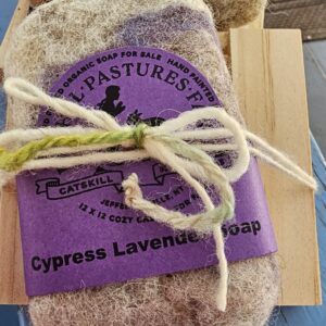 Cypress Lavender-Felted Soap on Wood Soap Rest